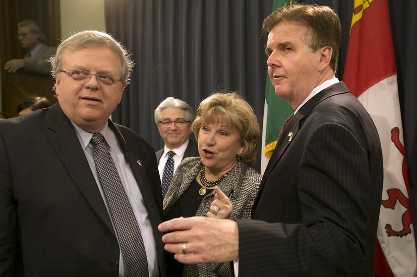  Sen. Jane Nelson, R-Flower Mound, center, pictured at a tax-cut press conference last...