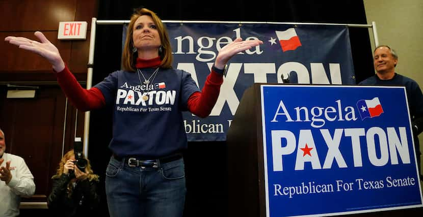 Angela Paxton acknowledged the applause of supporters at her election return party at the...