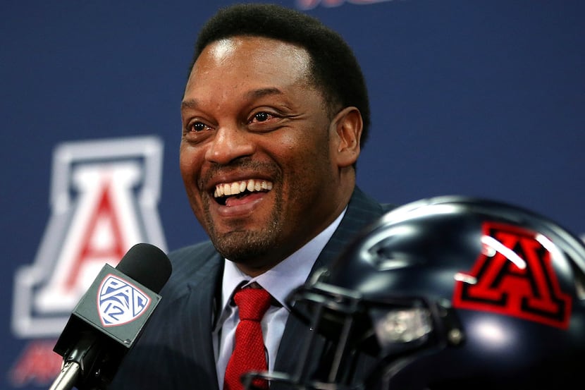 New University of Arizona Wildcats head football coach Kevin Sumlin speaks during his...
