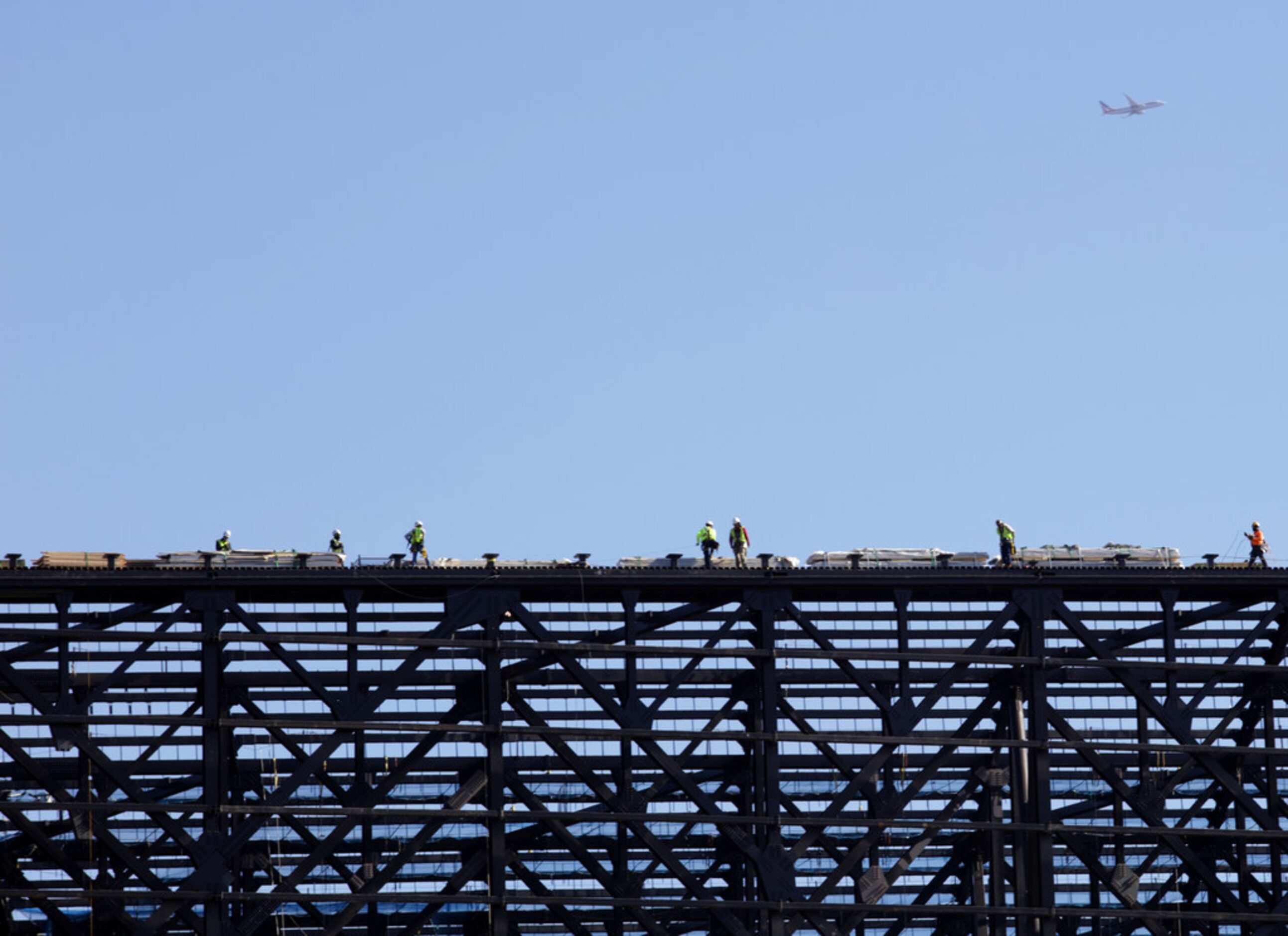 Workers continue construction at Globe Life field in Arlington, TX, on Dec. 18, 2019. (Jason...