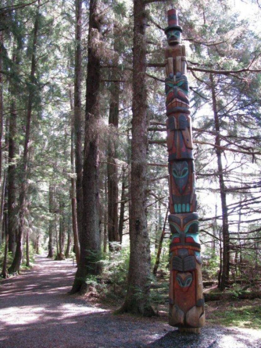This May 2010 photo shows one of the totems along the history walk at the Sitka National...