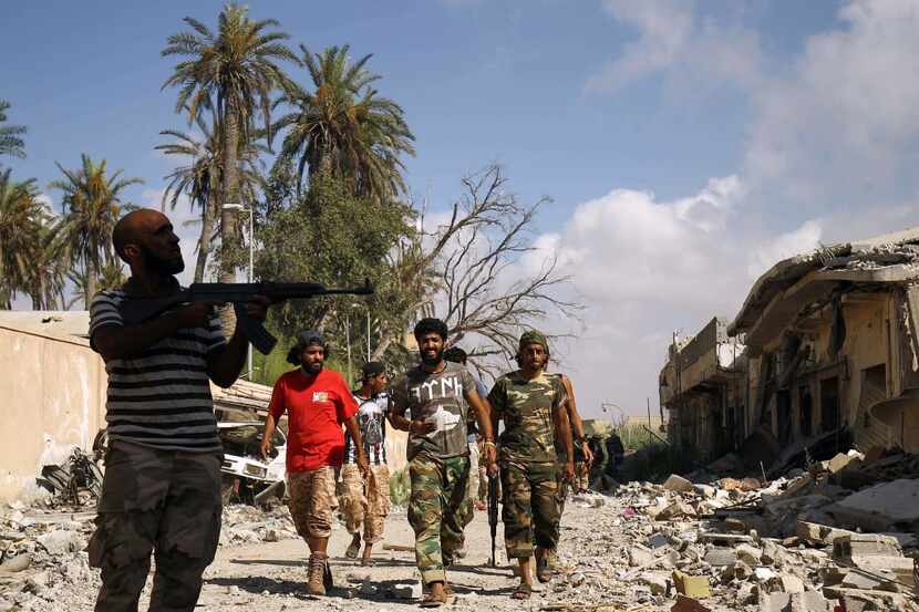 Members of the self-styled Libyan National Army, loyal to the country's east strongman...