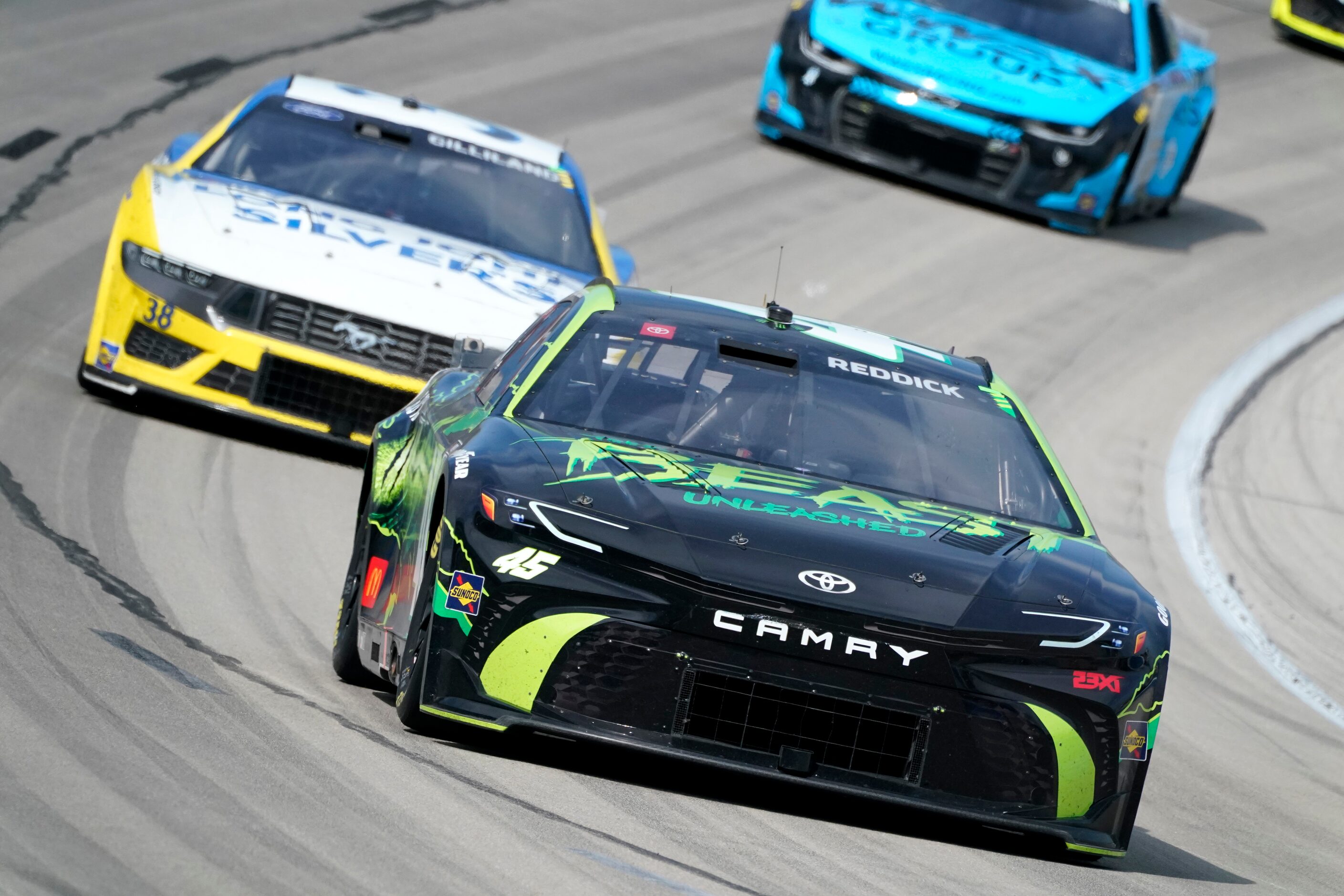 Tyler Reddick (45) heads into the front stretch during a NASCAR Cup Series auto race at...