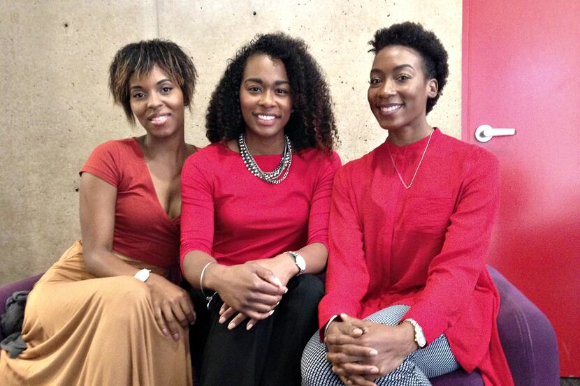Stephanie Tavares (from left), Traci Burst and Ashley Jordan went to Dallas City Hall on...
