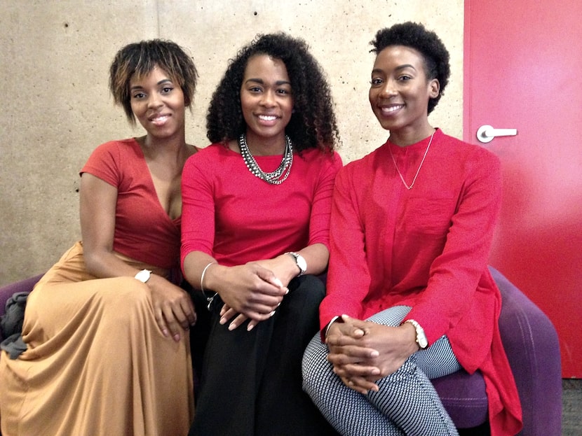 Stephanie Tavares (from left), Traci Burst and Ashley Jordan went to Dallas City Hall on...