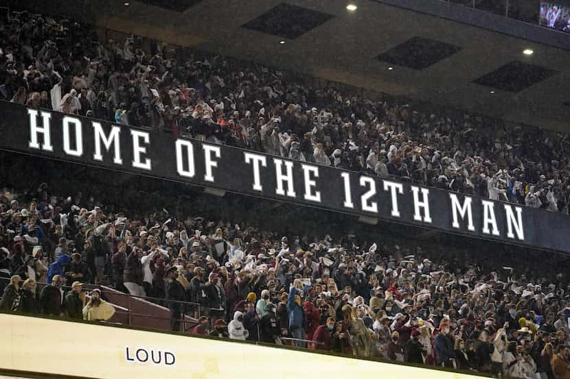 Texas A&M fans wave 12th Man towels in the student section of Kyle Field during the second...