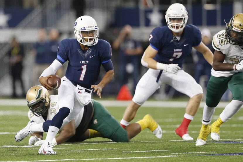 Allen quarterback Kyler Murray (1) rushes for a touchdown to make the score 6-0 in the first...