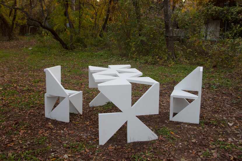 Andreas Angelidakis' 2006 work "Philosophy Pattern Table and Chairs" is on display at the...