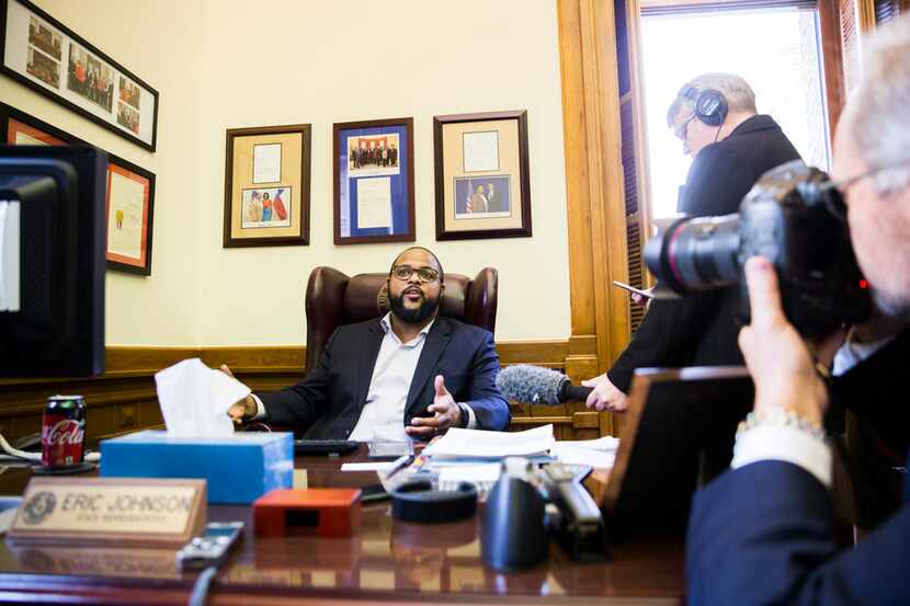 State Rep. Eric Johnson of Dallas spoke to members of the media earlier this month after the...
