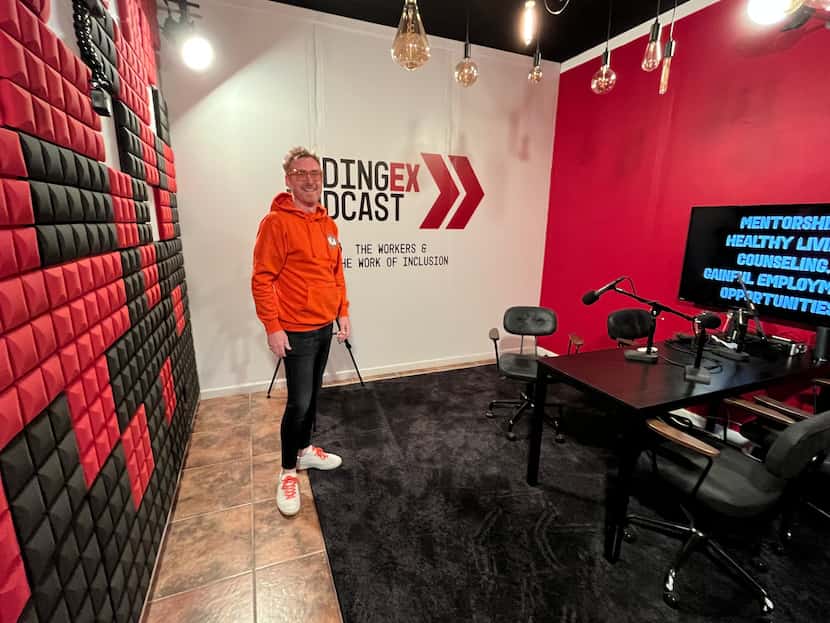 U&I CEO Hugh Breland gives a tour of the nonprofit's podcast studio space. He said many of...