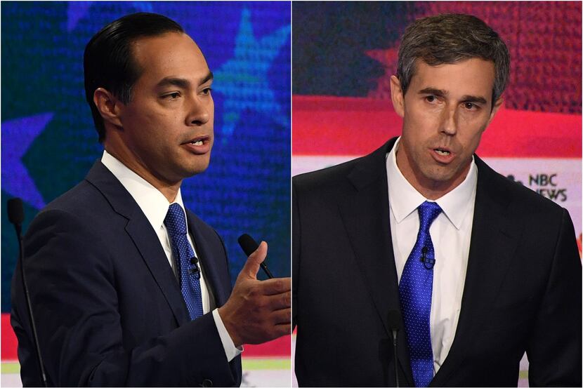 Democratic presidential hopefuls Julian Castro and Beto O'Rourke during the first Democratic...