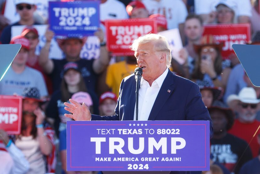 Former President Donald Trump speaks during his first 2024 campaign rally Saturday in Waco.