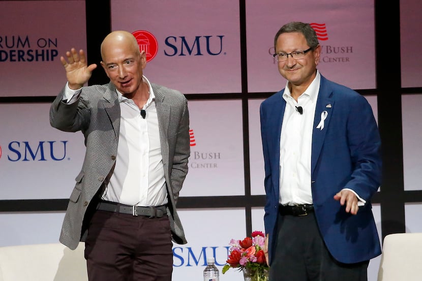Jeff Bezos waved to the crowd before speaking with Ken Hersh, president and chief executive...