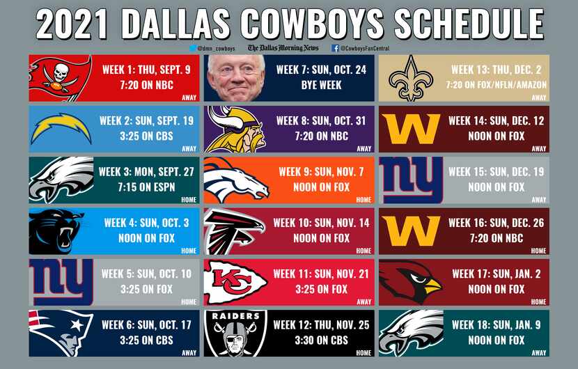 Calendario de los Cowboys para la temporada 2021.