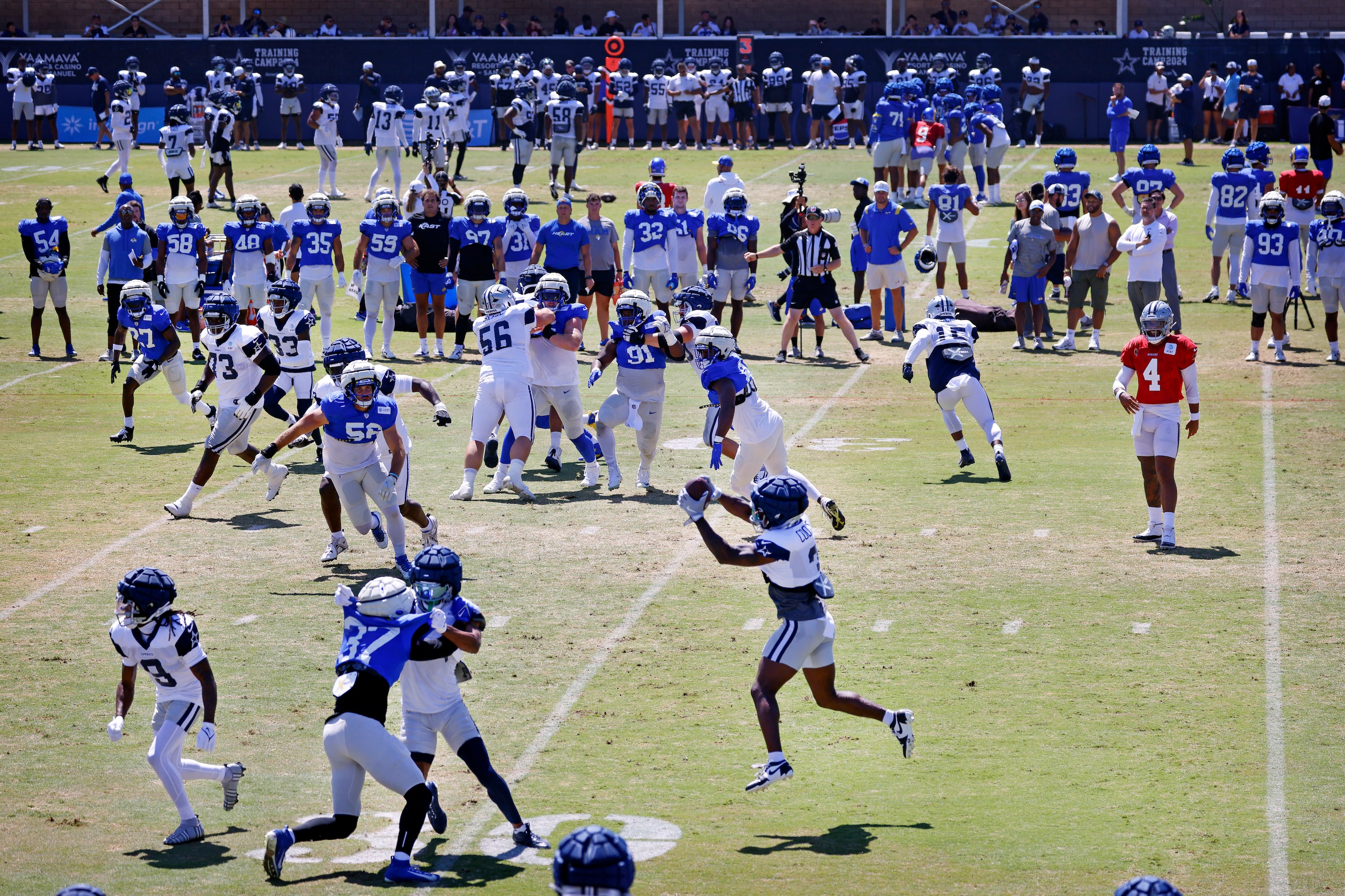 Dallas Cowboys wide receiver Brandin Cooks (3) catches a Dak Prescott pass as the first team...