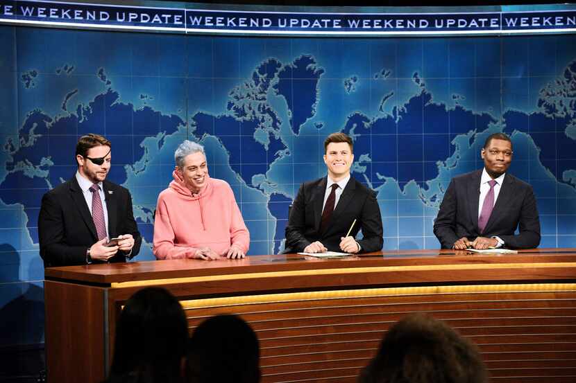 From left:  Lt. Cmdr. Dan Crenshaw, a congressman-elect from Texas, Pete Davidson, Colin...