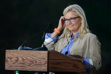 Rep. Liz Cheney, R-Wyo., pauses as she speaks Aug. 16 in Jackson, Wyo. Cheney lost to...