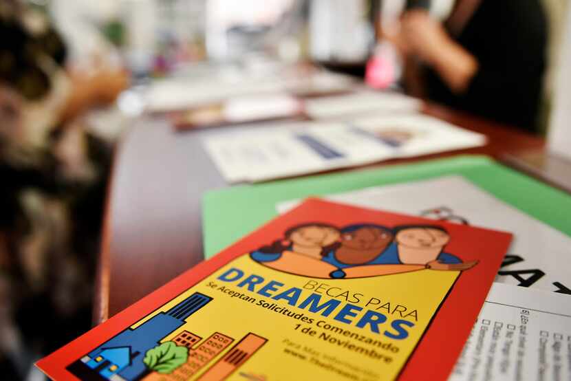 Scholarship information for Dreamers displayed at a education information window inside the...