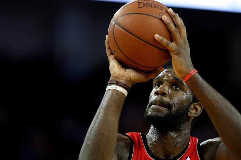 Greg Oden of the Portland Trail Blazers shoots against the Golden State Warriors during an...