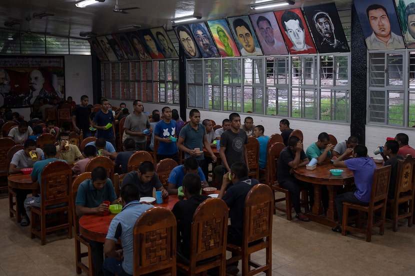 Estudiantes de primer años en el comedor de la escuela Normal Rural Raúl Isidro Burgos, en...