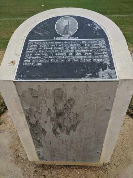 The Texas Soccer Walk of Fame marker for Gordon Jago.