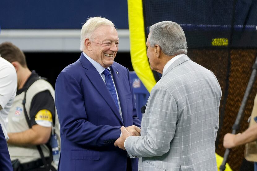 Dallas Cowboys owner and general manager Jerry Jones greets Atlanta Falcons owner Arthur M....
