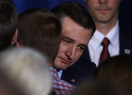  Republican presidential candidate, Sen. Ted Cruz (R-TX) hugs a supporter after announcing...