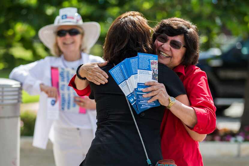 Gubernatorial candidate and former Dallas County Sheriff Lupe Valdez (right) greeted...