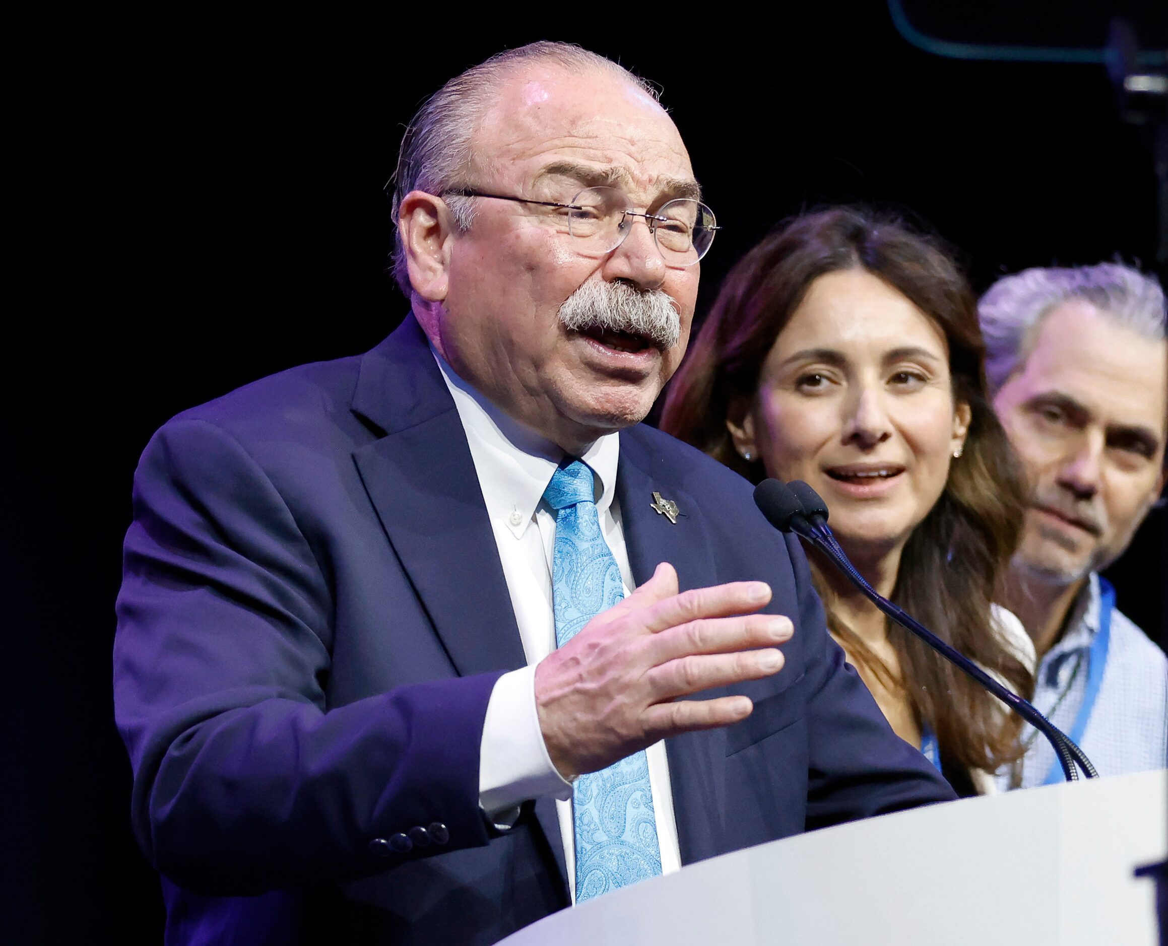 Gilberto Hinojosa speaks to the general assembly after etaining his position as Texas...