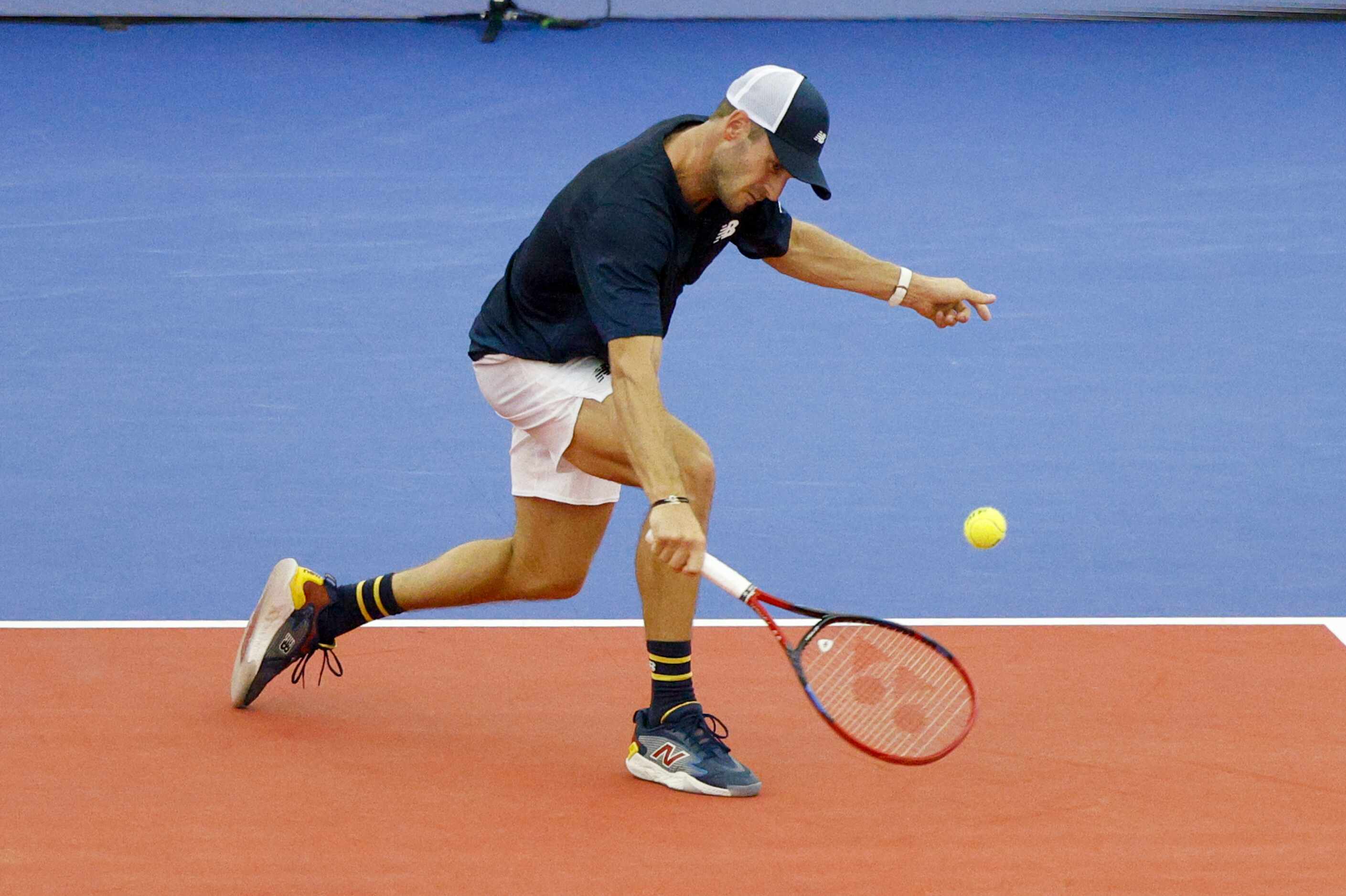 Tommy Paul of the U.S. plays a shot during the second set of the ATP Dallas Open men's...