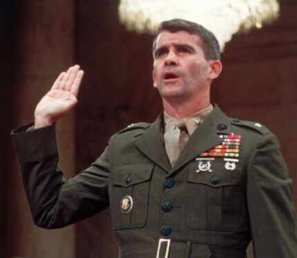 Lt. Col. Oliver North was sworn in before the congressional Iran Contra Committee. Court...