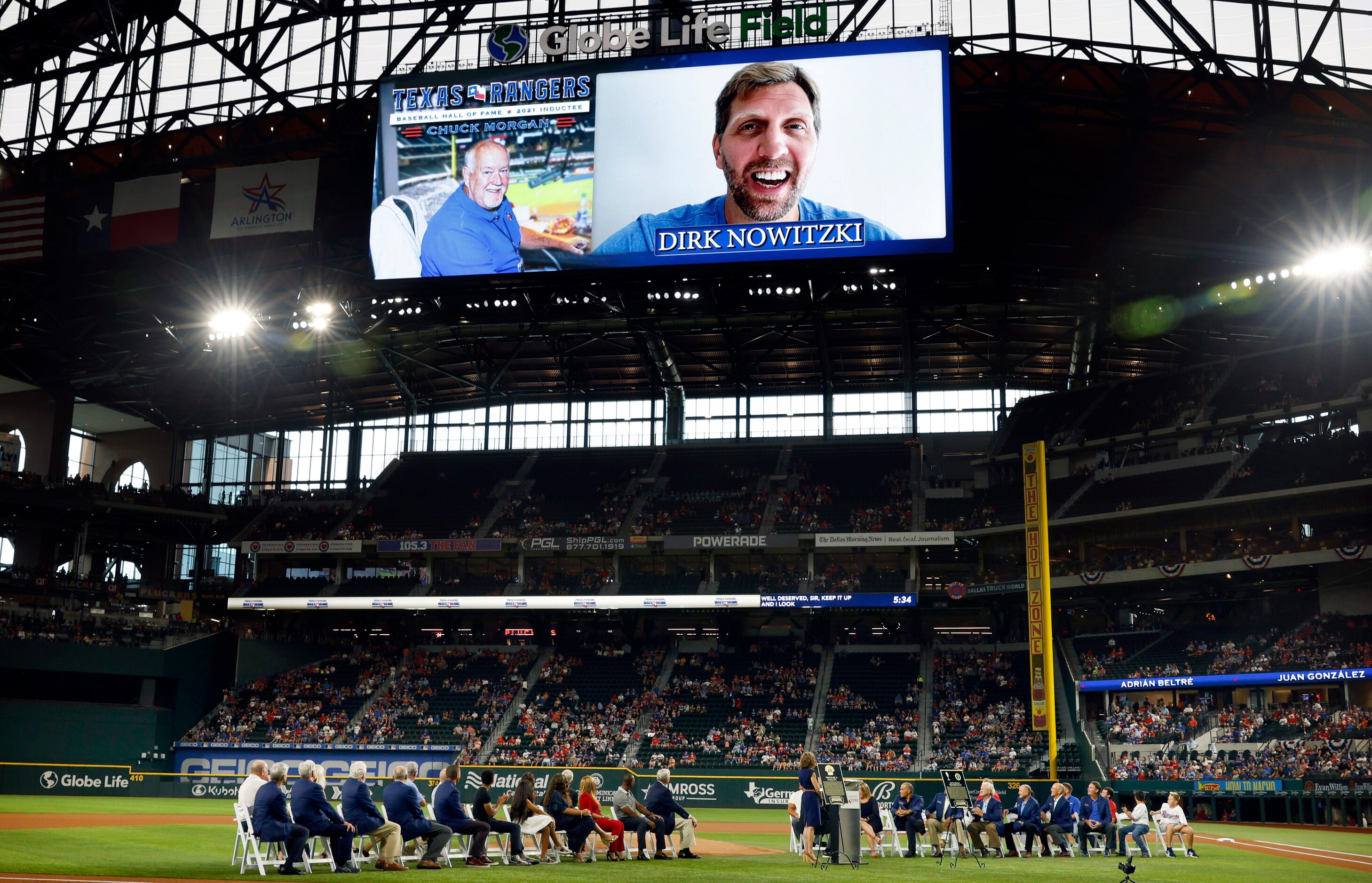 Former Dallas Mavericks star Dirk Nowitzki  delivered a video tribute to Texas Rangers...