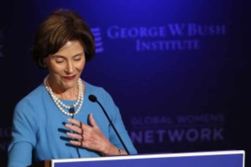  Former First Lady Laura Bush was emotional when speaking of her two grandchildren during...