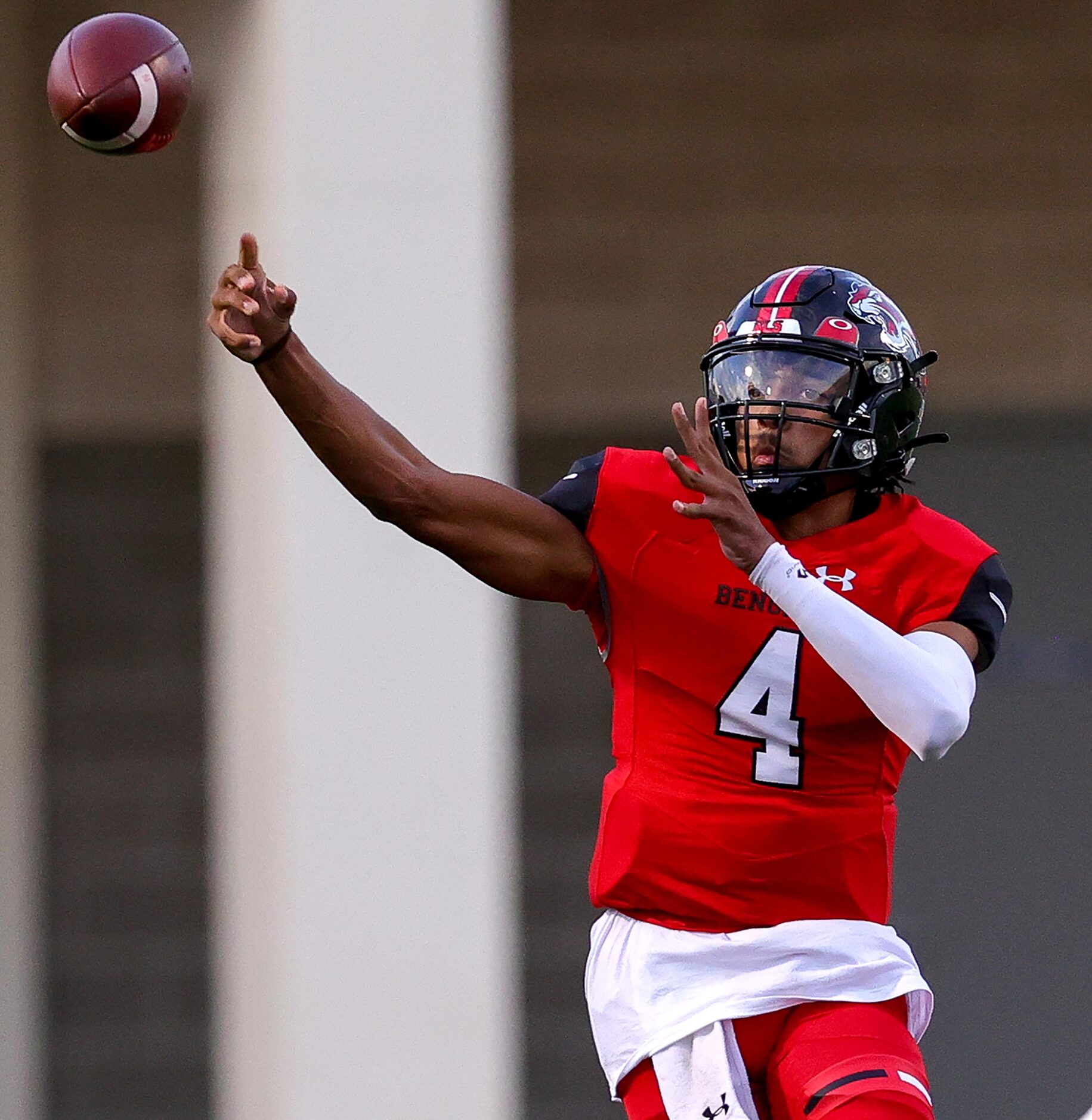 Denton Braswell quarterback Keegan Byrd attempts a pass against McKinney Boyd during the...