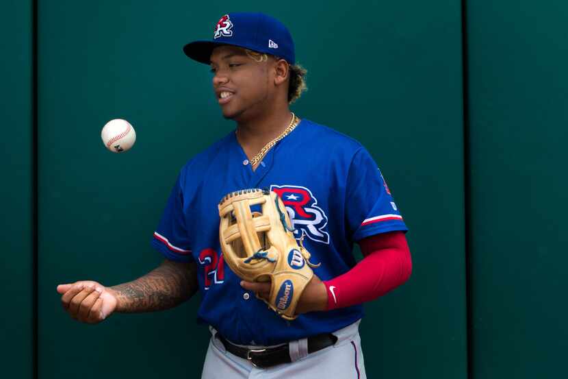 Former Round Rock Express left fielder Willie Calhoun poses for a portrait at the Oklahoma...