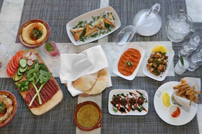 An assortment of meze – Lebanese small plates – and drinks at Zatar 
