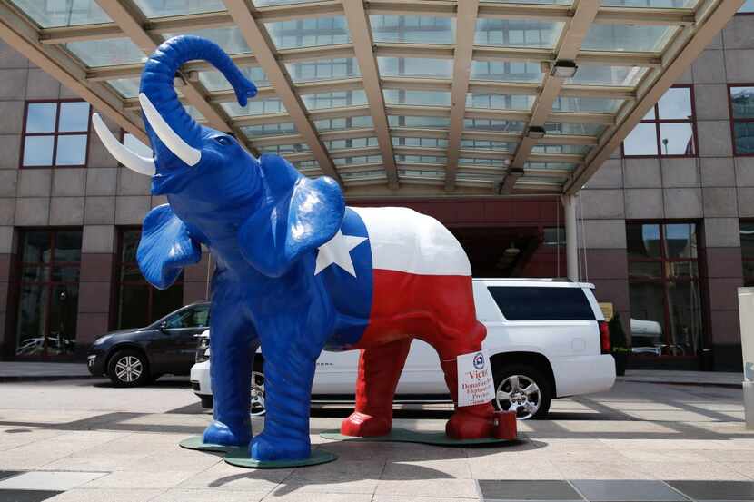 A large Texas-themed elephant marks the Texas delegate hotel for the Republican National...
