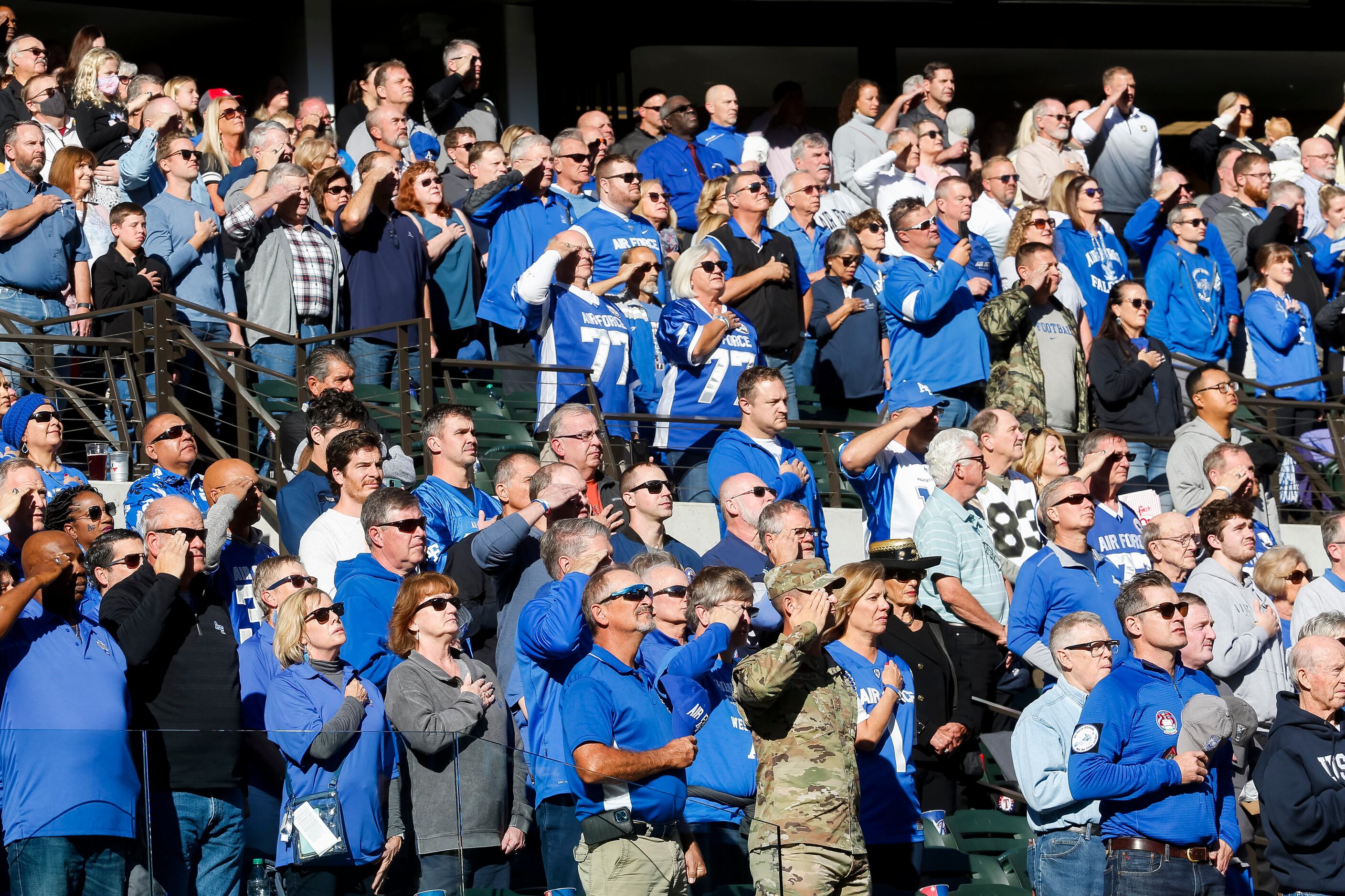 Air Force Falcons fans stand for the national anthem during the 2021 Lockheed Martin...