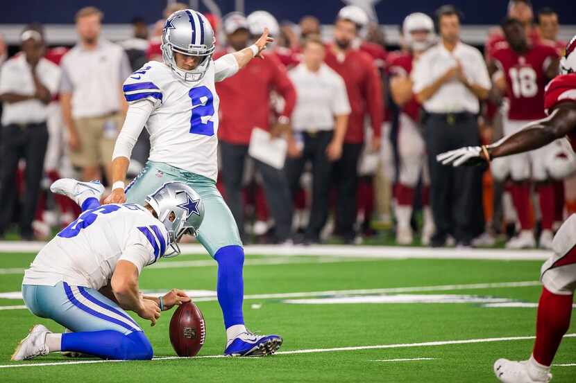 Dallas Cowboys kicker Brett Maher (2) scores his team's only points of the game with a...