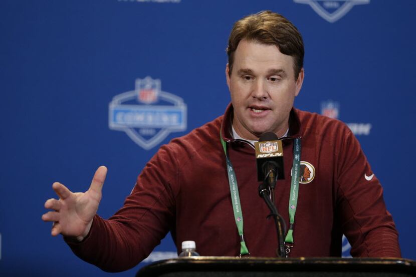 Washington Redskins head coach Jay Gruden speaks during a press conference at the NFL...