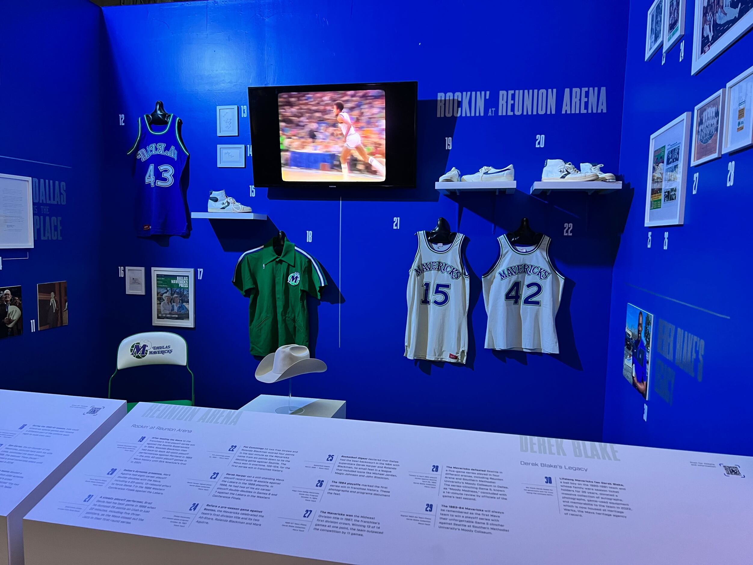 Mavericks jerseys and memorabilia of past and present on display at the Mavs vault exhibit...