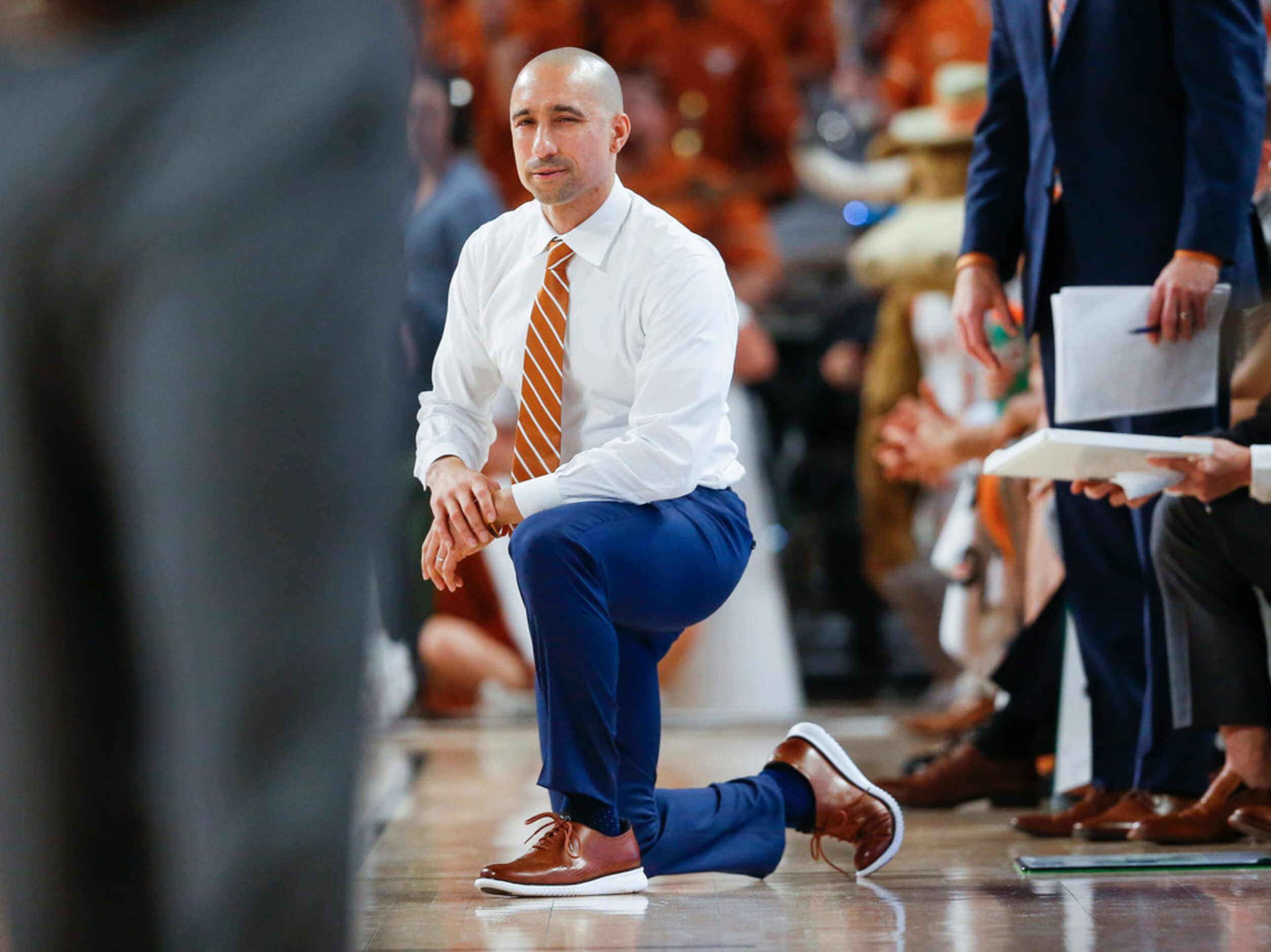 Texas Longhorns head coach Shaka Smart works the sideline during the second half of a...