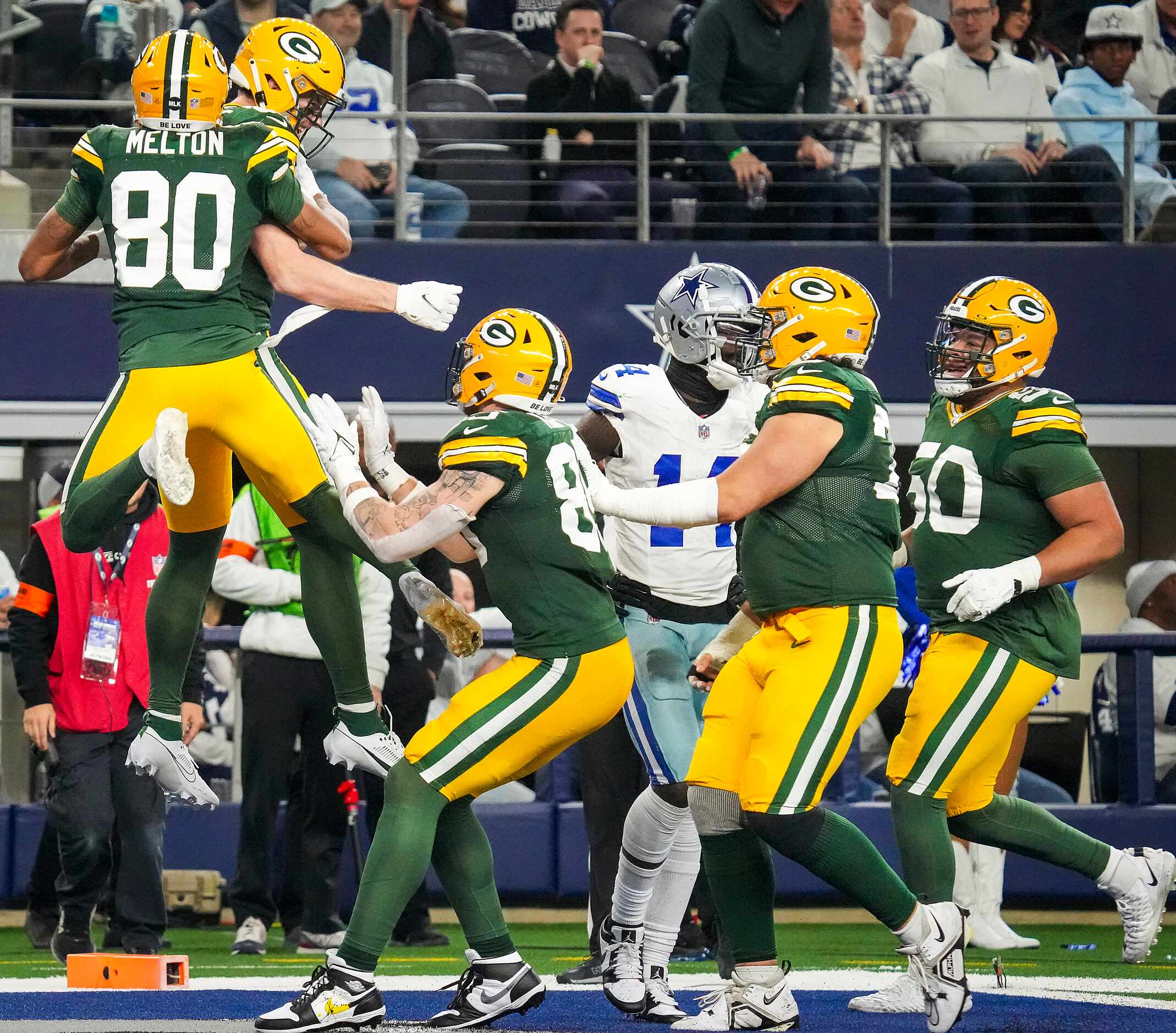 Dallas Cowboys safety Markquese Bell (14) walks away as Green Bay Packers wide receiver Bo...