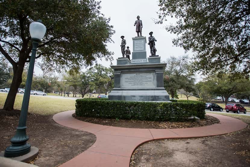  The Confederate Soldiers Monument outside the Texas state capitol on Thursday, February 26,...
