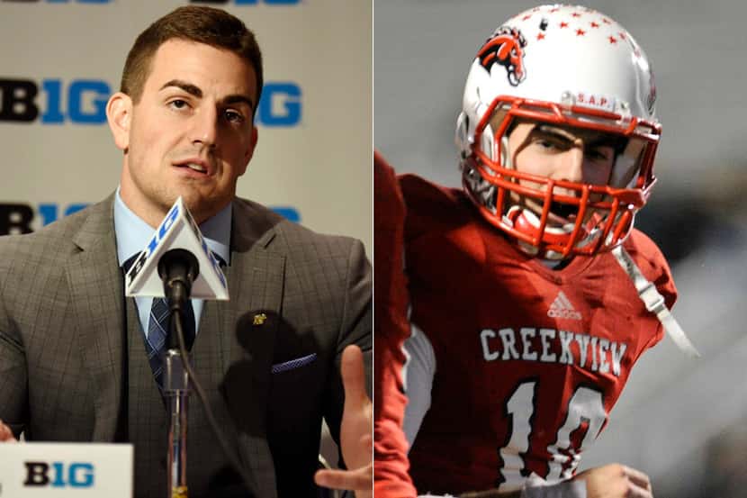 Left: Purdue quarterback David Blough at Big Ten media days; Right: Creekview quarterback...