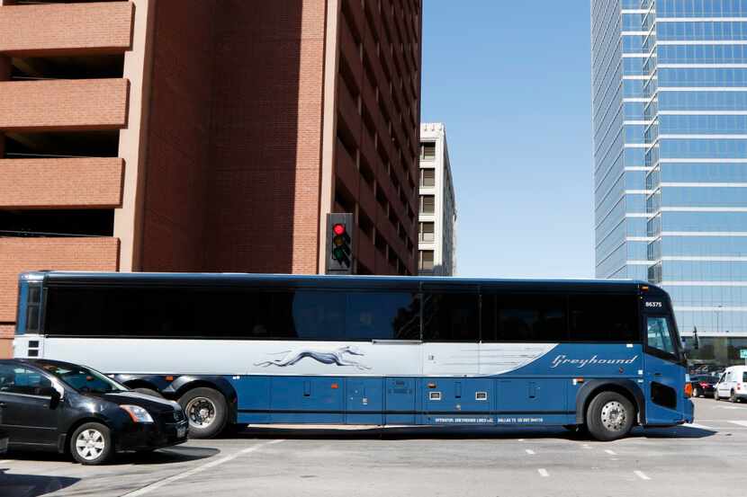 A Greyhound bus leaves the Dallas terminal on Thursday, February 25, 2016. Greyhound is...
