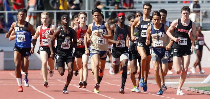 Coppell's Jackson Walker, far right, set the pace early ( as is pictured on the bell lap)...