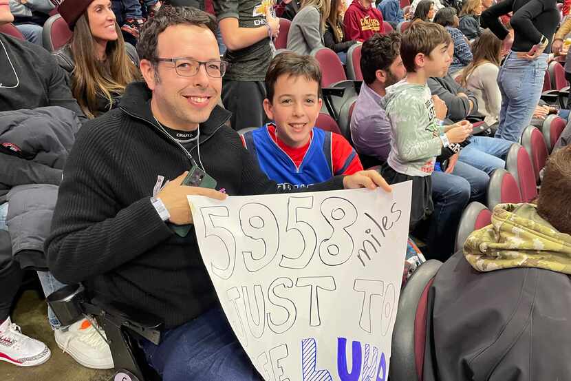 13-year-old Noam Dorfman (right) and his dad, Lev, traveled to Cleveland, hoping to see Luka...