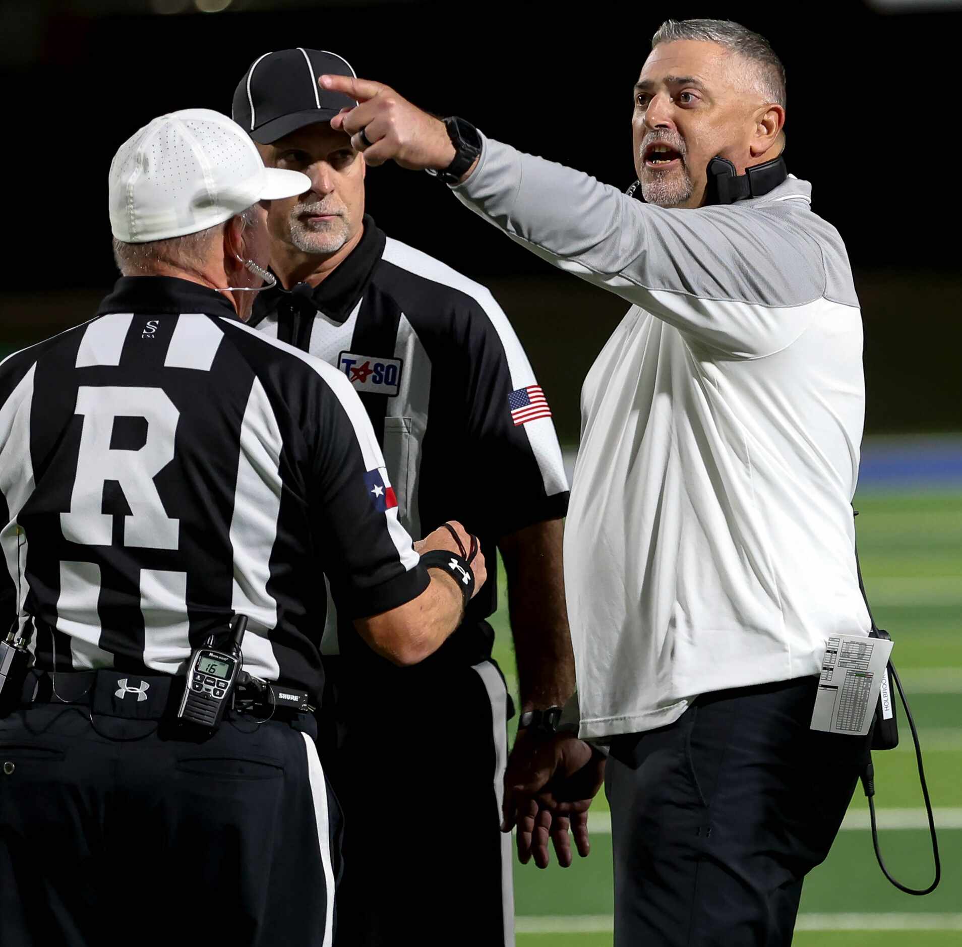 Birdville head coach Lon Holbrook argues a call to the refs during the second half of a...