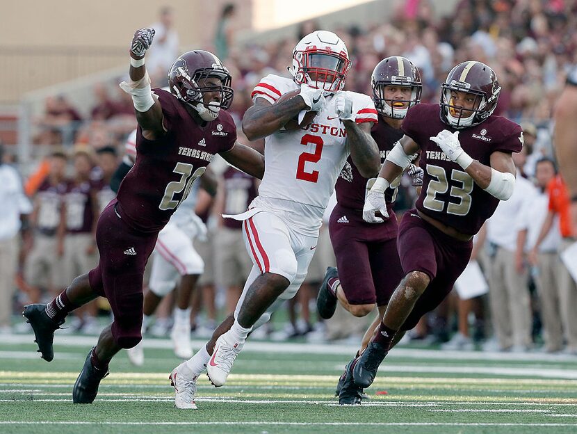 SAN MARCOS, TX - SEPTEMBER 24: Duke Catalon #2 of the Houston Cougars races down the field...